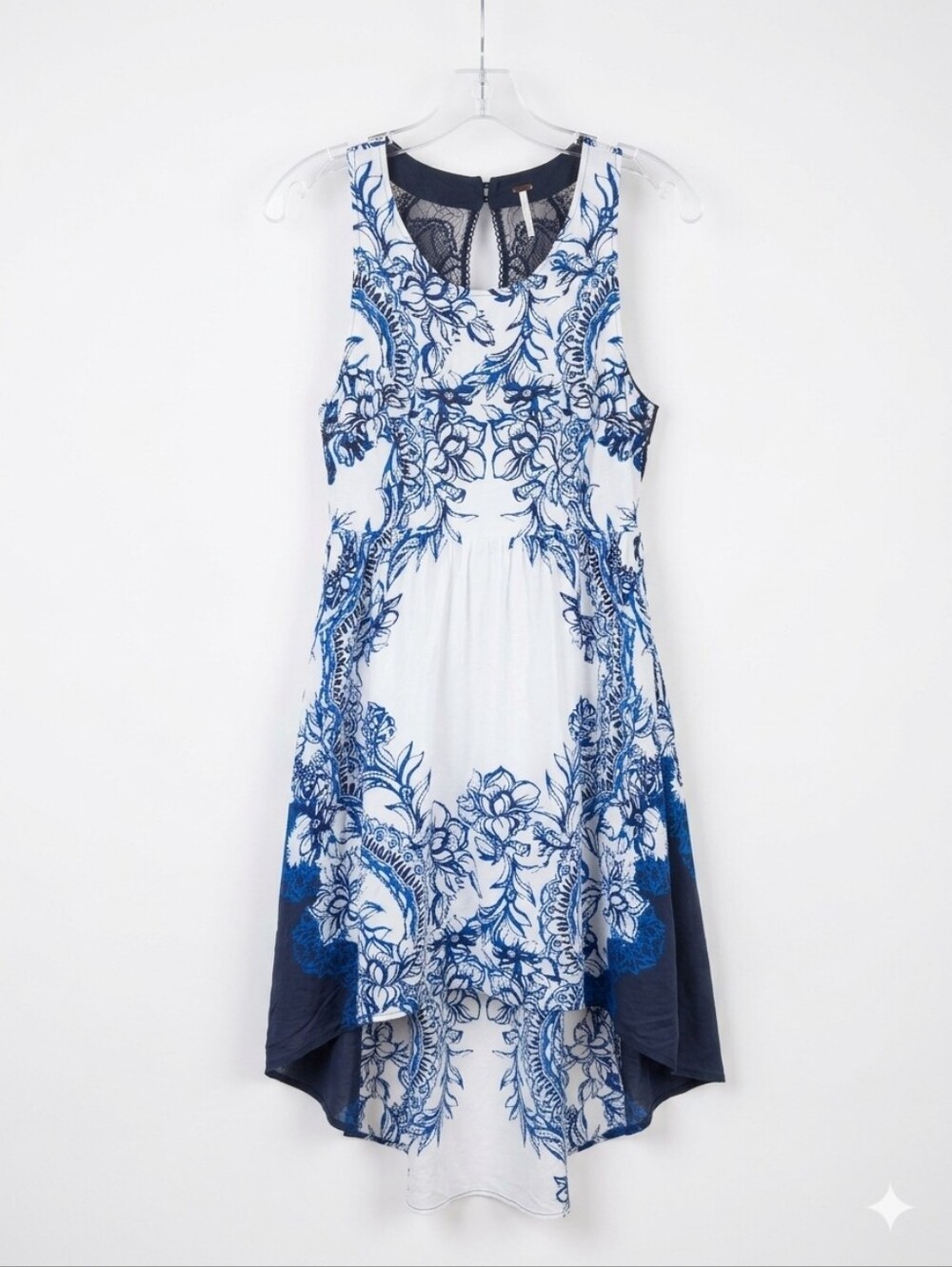 Free People "Russian Plate" High-Low Dress in Indigo Combo - Women's Size Small